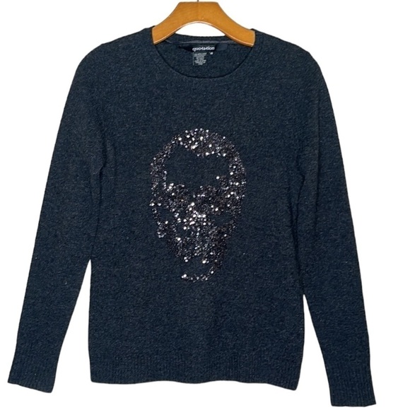 Quotation Sweaters - Bloomingdale’s Quotation Wool Cashmere Skull Sequin Knit Sweater Gray Size XS